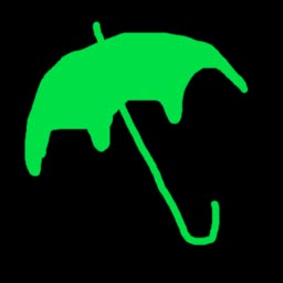Green umbrella on a black background