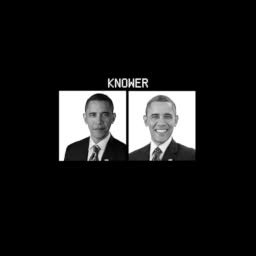 2 slightly different monochrome portraits of Barack Obama on a black background